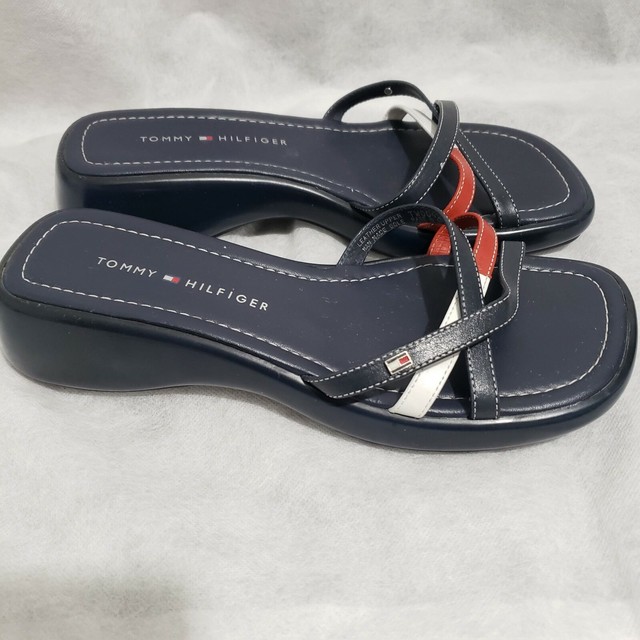 Tommy Hilfiger 90s Slip On Wedge Sandals Tommy Hilfiger Womens Leather Upper Slip on Wedge 