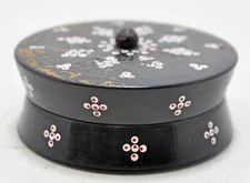 Antique Wooden Kum Kum Powder Tika Box Original Old Carved Fine Lacquer Painted