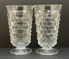 Pair Indiana Glass Whitehall Tumblers – Clear Pressed Glass Cubist Pattern, Mid-