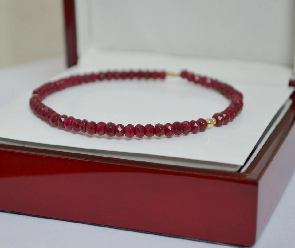 Brazalete Brazalete Oro Amarillo 14K Rubí Rojo Facetado Natural Hecho a Mano Foto 3 de 4