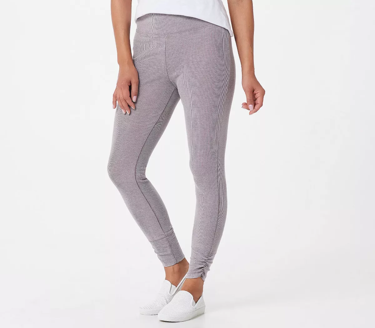 AnyBody Washed Ribbed Leggings with Cinched Detail Dark Taupe XL A392857