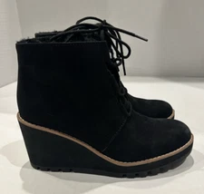 Eileen Fisher Alpine Black Suede Wedge Bootie Shearling Size 6, NEW NWOB $275