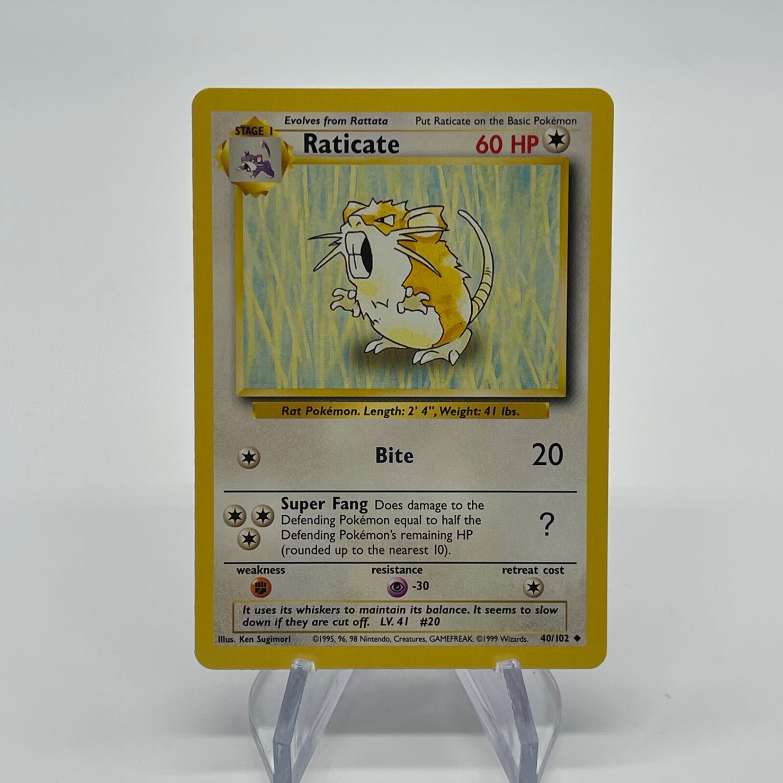 Raticate 40/102 - Uncommon 1999 English Base Set Pokemon Card - Near Mint & LP