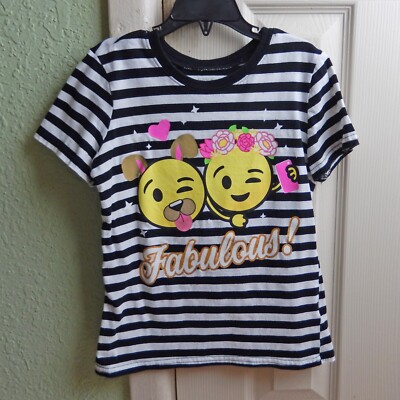 Fabulous Emojis with Snapchat Filters Striped T Shirt Girls Medium 7-8