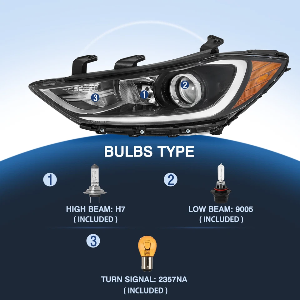 Conjunto de faros proyectores izquierda y derecha con bombillas para Hyundai Elantra 2017 2018 Foto 2 de 4