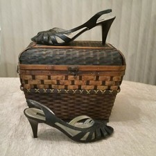 Nine West NWBAYA Mid Heel Dress Sandals Crocodile Pattern Leather Black Sz 8.5M