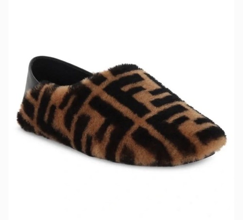 Fendi Fur Sharling FF Zucca Print Brown Slippers Shoes Loafers Slip-ons 41  | eBay