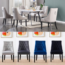 Image of Set of 2 Velvet Dining Chairs Upholstered Seat & back Wooden Legs Dining Room