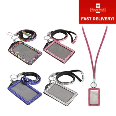 Rhinestone Crystal Sparkly Lanyard ID Photo Badge Holder Choice of Bling Colours