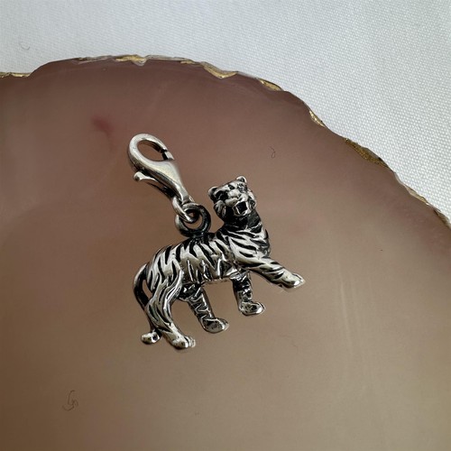 Sterling Silver 3D Solid Tiger Clip on Charm Charms Chinese Zodiac - Picture 4 of 8