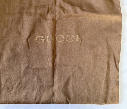 Vintage GUCCI Italy Brown Cotton Gold Logo 15 x 19 in. Dust Storage Travel Bag - Picture 2 of 4