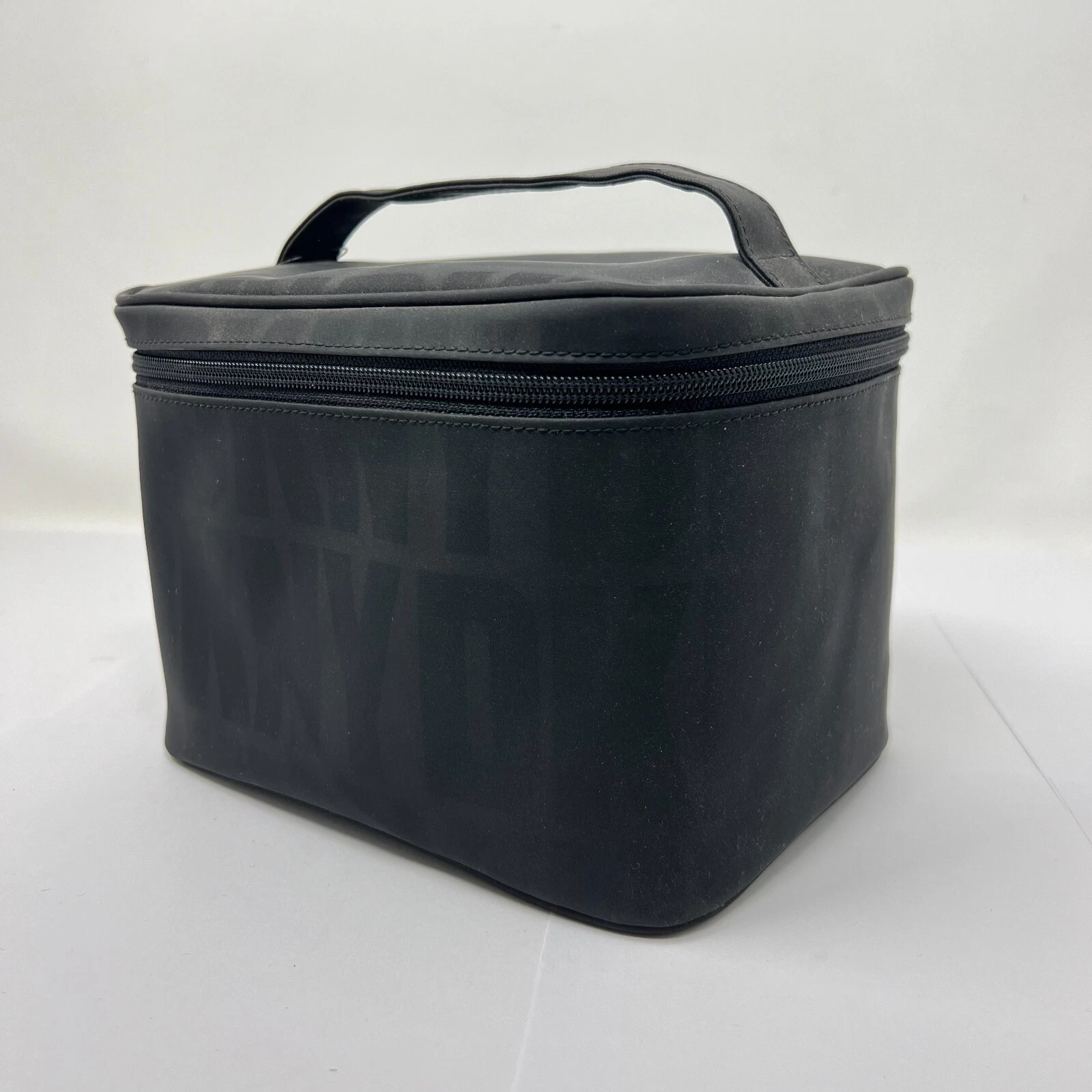 DKNY Makeup Bag Women OS Black Tonal Logo Classic Double Zip Vanity Case