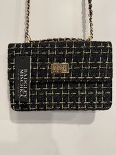 Badgley Mischa Crossbody Fabric Tweed Handbag Black Gold Purse