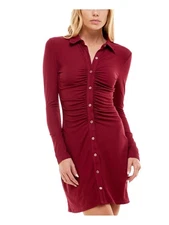 ULTRA FLIRT Womens Stretch Long Sleeve Collared Short Party Shirt Dress