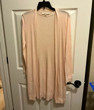 LOFT Pink Rib-Knit Open Front Long Sleeve Cardigan Sweater Womens Petites PM