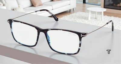 TOM FORD FT5758-B 055 Square Coloured Havana Demo Lens 56 mm Men's Eyeglasses