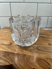 Mikasa Vintage Crystal Votive Festive Candleholder  Poinsettia Christmas Decor