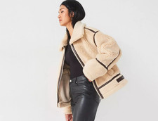 V by Very Fliegerjacke mit Kunstfell - Größe 14, creme Teddy Style