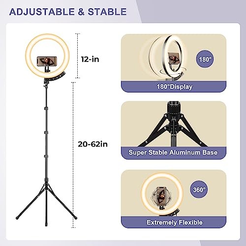 Sensyne 12" Ring Light with 62" Tripod Stand LED Selfie Circle Light - BLACK - Bild 5 von 5