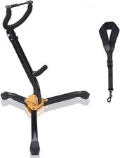 Foldable Saxophone Stand, Alto/Tenor Sax Stand Metal Triangle Base Cotton Strap