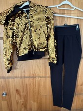 Urban Groove two piece black, golden dance outfit jacket size LC pants size MC