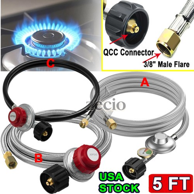 #ad #ad 5FT BBQ Grill Propane Regulator Hose w Gauge for Gas Pit Stove Low Pressure US $21.89