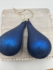Vintage Christmas Ornament Set Of 2 Beautiful Blue Glass 6  Hand Blown