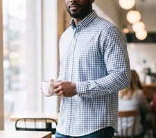Peter Millar Crown Crafted Shirt Mens XL Button Down Long Sleeve Blue Checkered