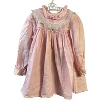 Vintage Toddle Time JCPenney Pink Polka Dot Lace Victorian Dress Toddler 4T USA