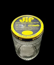 Vintage 1960s Jif Extra Crunchy Peanut Butter Glass Jar W/Lid Perfect Condition