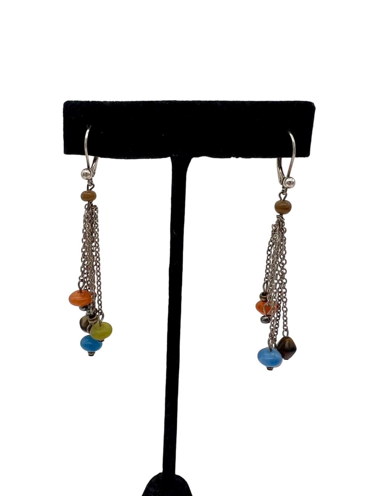Sterling Silver Multicolor Beaded Dangle Earrings… - image 3