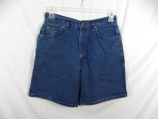 Vintage 80s CHIC woman 14 Indigo Blue Cotton DENIM SHORTS High Waist 7" Inseam
