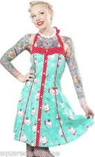 Christmas Kitties Peggy Dress Sourpuss Cats Pinup Retro 50s Dots SMALL S 130669