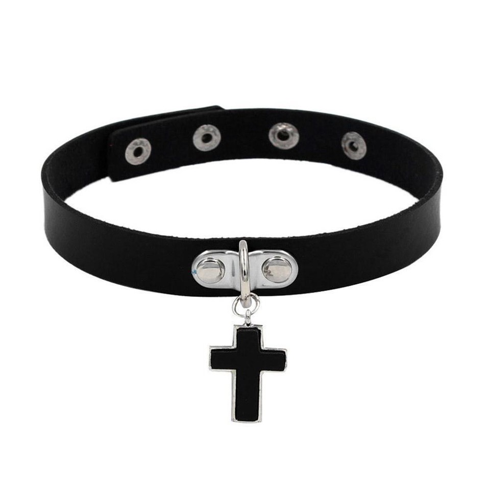 Vintage Punk PU Leather Choker Black Cross Choker Goth Necklace; eBay