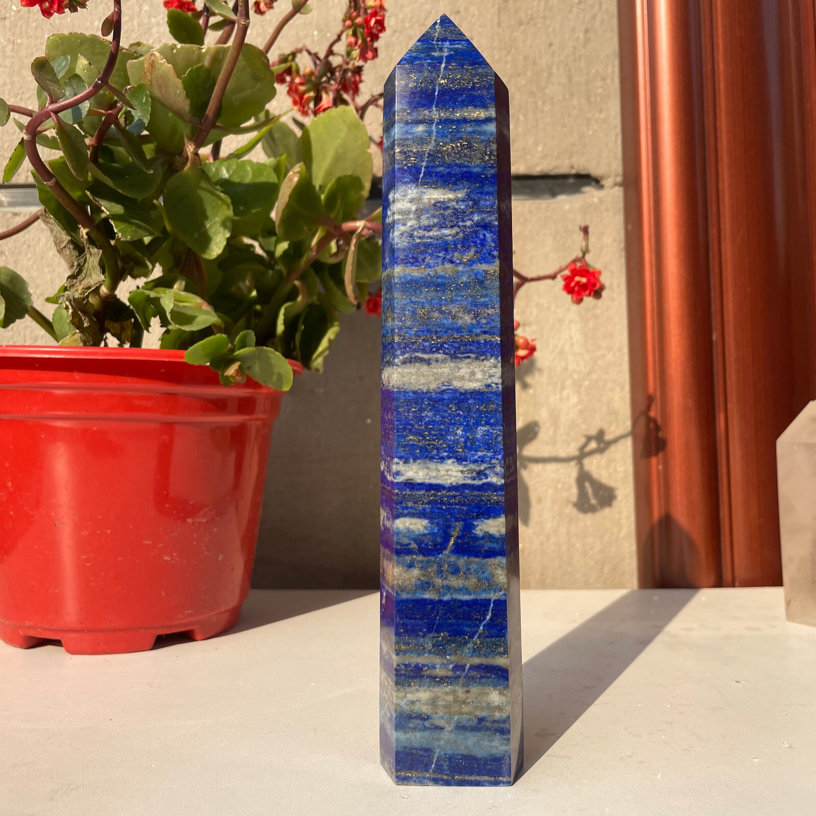684g Natural high-quality lapis lazuli crystal obelisk, quartz crystal energy