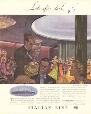Italian Line - Lido After Dark. Reklame 1937 altes Vintage Druckbild