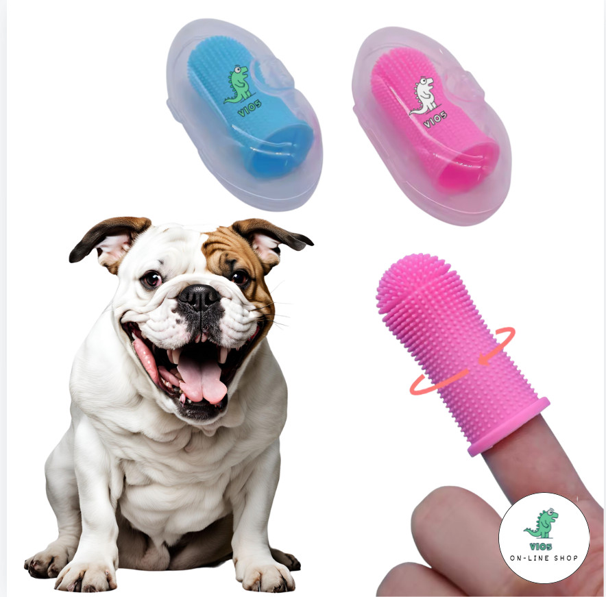 Pet Dog Cat 360&ordm; Finger Toothbrush Full Surround Silicone Bristles Pkg of 5