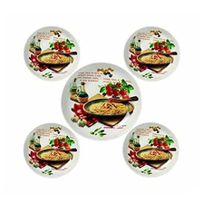 Elegant Multicolor Design Porcelain Serving Pasta Bowl Set, Mamma Mia, Set of 5