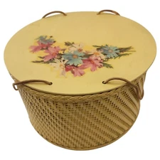 Vintage Princess Floral Wicker Sewing Box/Retro Craft Storage Box