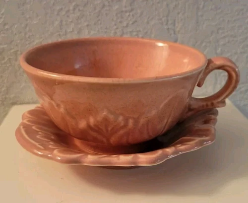 Woodfield Steubenville Grape Leaf Coral Flat Cup & Woodfield Woodside Ashtray