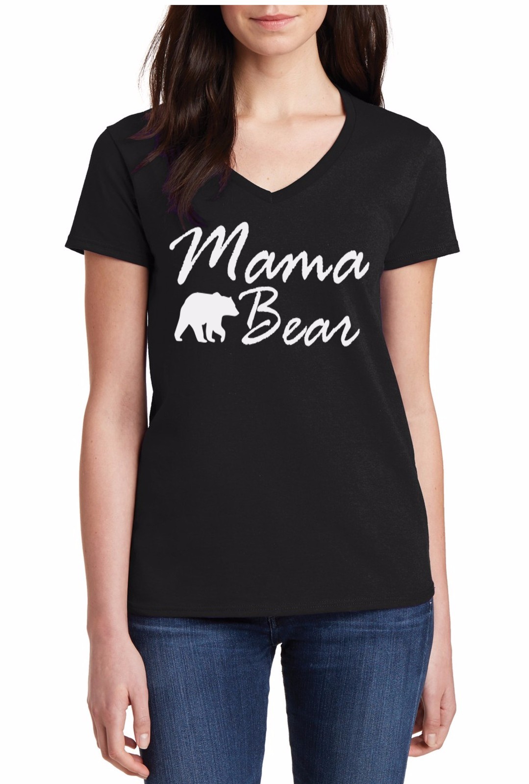 V-neck Womens Mama Bear #4 Shirt Mother's Day Gift Idea Funny Women Mothers Tee