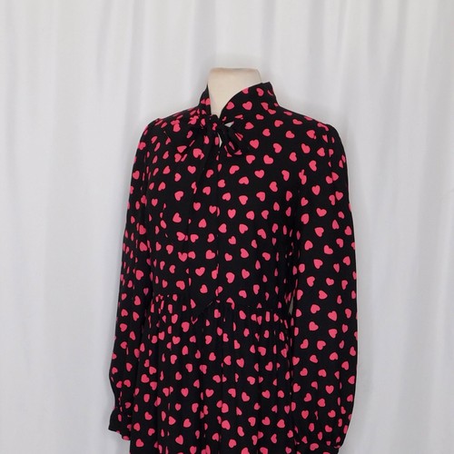 KATE SPADE New York Heartbeat Tie Neck Shirtdress Black Pink Hearts Heart 10 - Picture 6 of 13