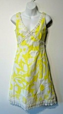 J Crew Women's Yellow White Waffle White Ring Lace Fit Flare Dress Sz 0