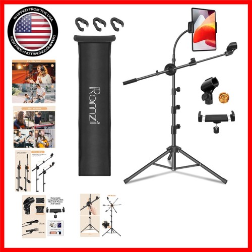Ramzi Black 6-in-1 Boom Mic Stand with Tablet Holder - Ultimate Stage Companion - 第 1/8 張圖片