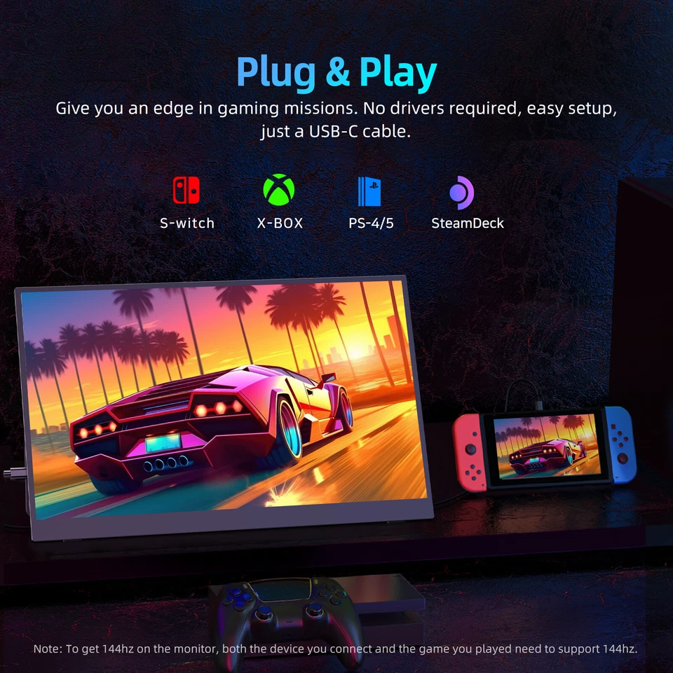 EVICIV 144Hz Portable Monitor, 17,3 Zoll Tragbarer Mobiler IPS Bildschirm 1080P - Bild 4 von 4