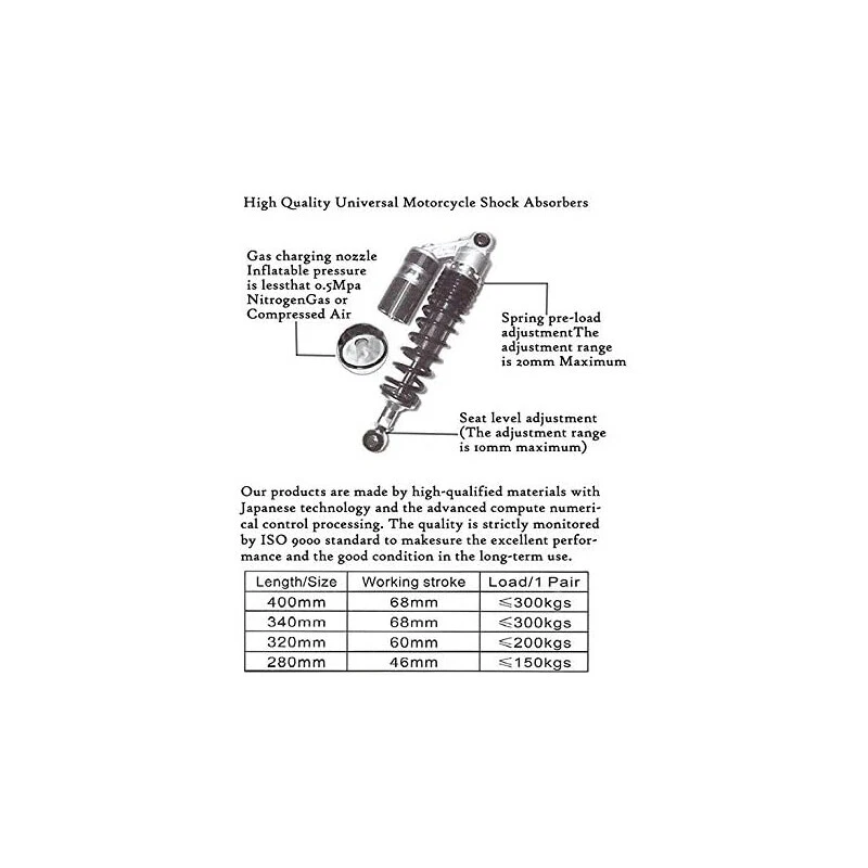 Amortiguadores de aire de motor trasero de 340 mm 13,5" para Harley Sportster 883 Foto 3 de 4
