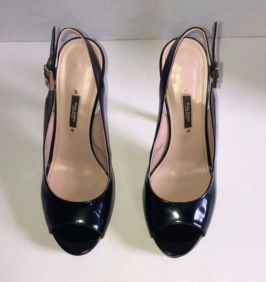 Baldan Negro Charol Peep-toe Slingbacks, Talla EU 40 Hecho en Italia $798 Foto 4 de 4