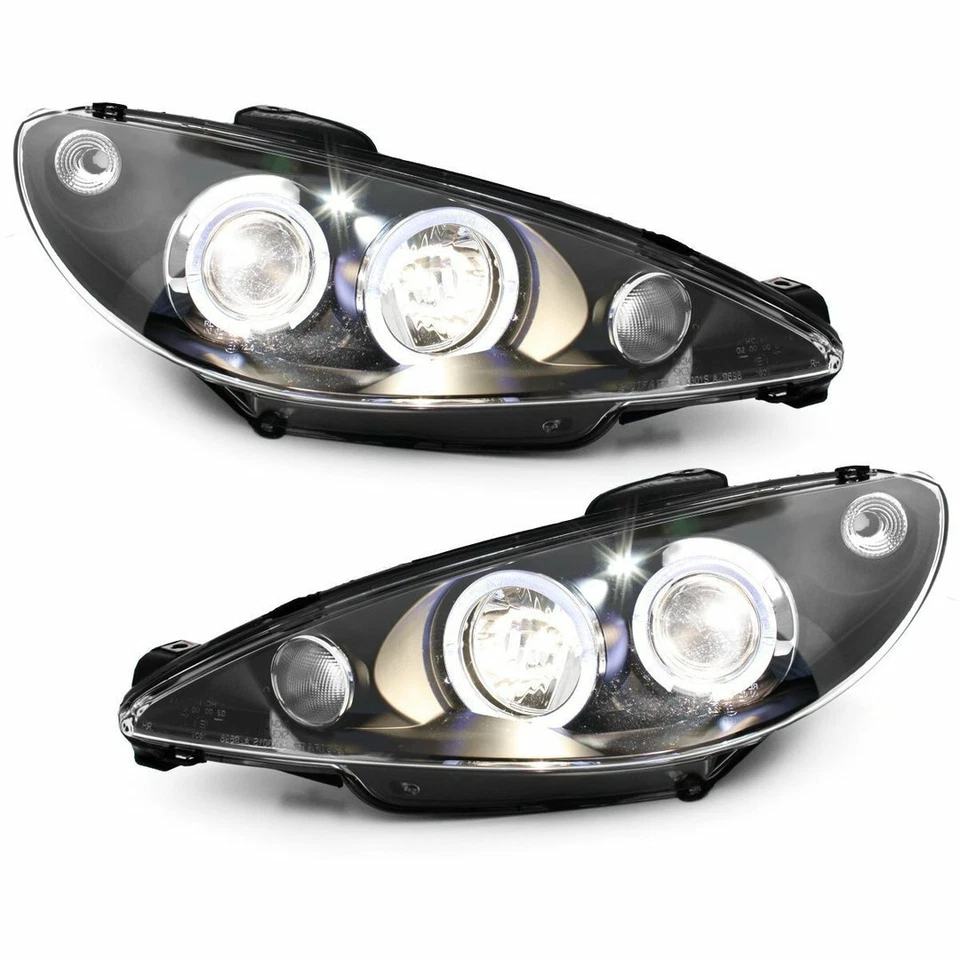 2 feux phare avant angel eyes led à fond noir PEUGEOT 206 phase 2 - Photo 4/4