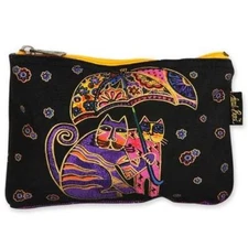 Laurel Burch Cotton Canvas Small Cosmetic Bag Cats Under Umbrella Makeup Bag