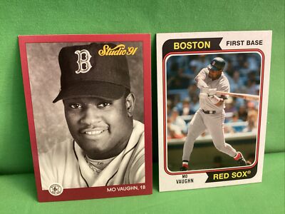 MO VAUGHN, Two different cards, 1991 Leaf Studio, 2020 Topps Archives, Red Sox
